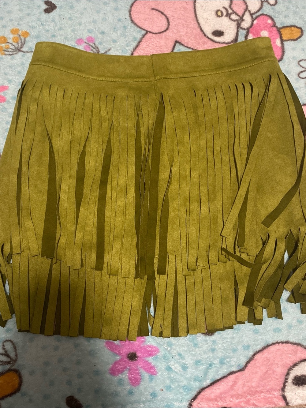 Ventti Olive Green Fringed Mini Skirt